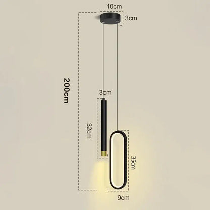 Black minimalist DecorBites™ Nordic led pendant light with elongated oval design and gold accent for home decoration