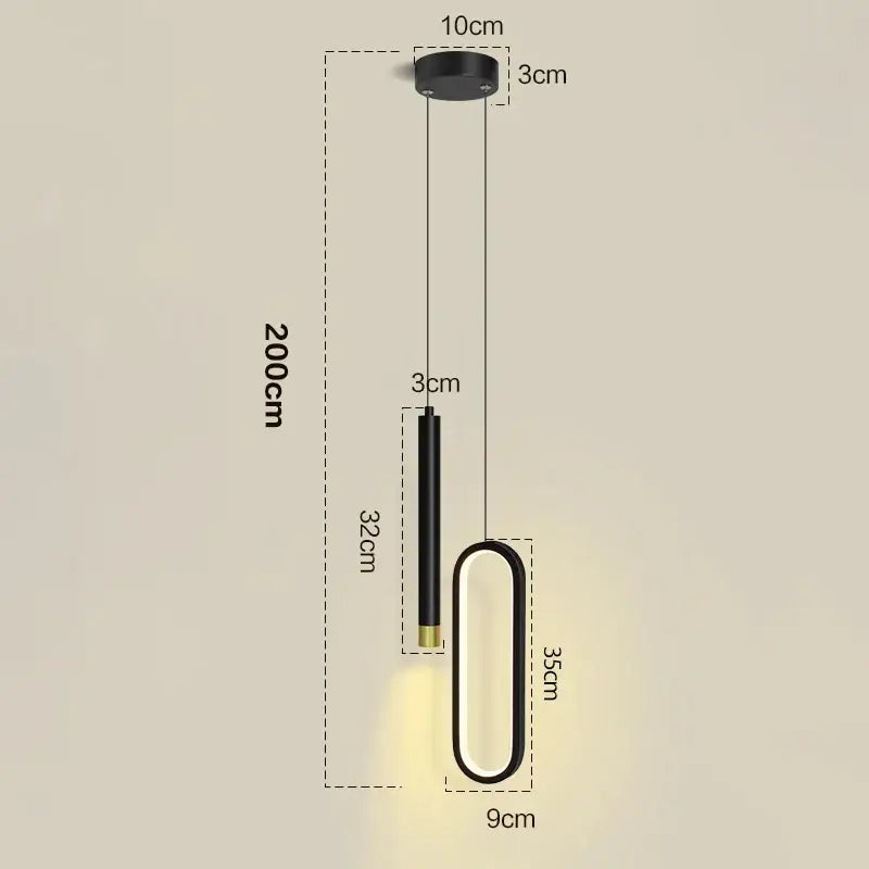 Black minimalist DecorBites™ Nordic led pendant light with elongated oval design and gold accent for home decoration