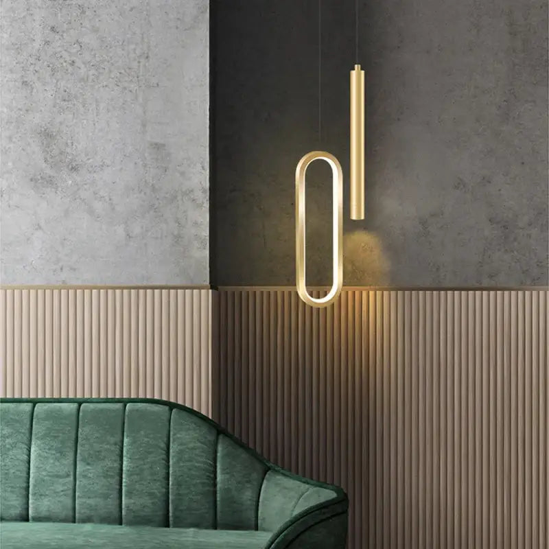 DecorBites™ nordic led pendant light with gold-toned oval ring and vertical cylinder for modern home decoration