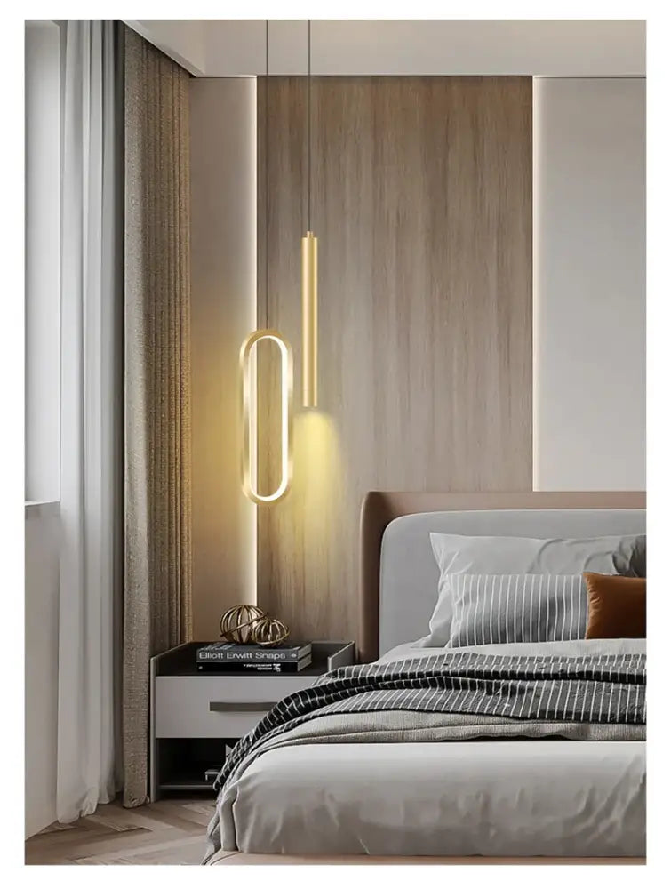 Decorbites™ nordic led pendant light in gold tone with minimalist oval ring and vertical bar design for home decoration