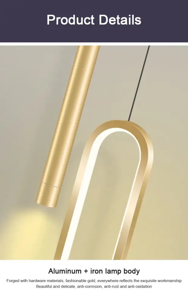 DecorBites™ nordic led pendant light in gold tone with sleek aluminum and iron emits soft ambient light for home decor