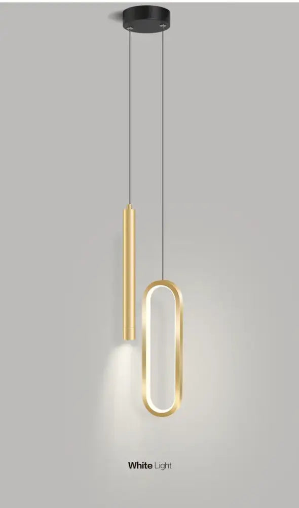 Modern gold-toned DecorBites Nordic led pendant light with cylindrical and oval fixtures suspended by black cords
