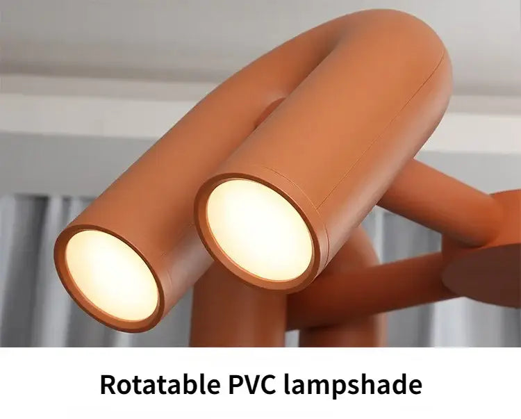 Terracotta rotatable pvc lampshade with two cylindrical lights in decorbites nordic u shape ceiling chandelier for living room