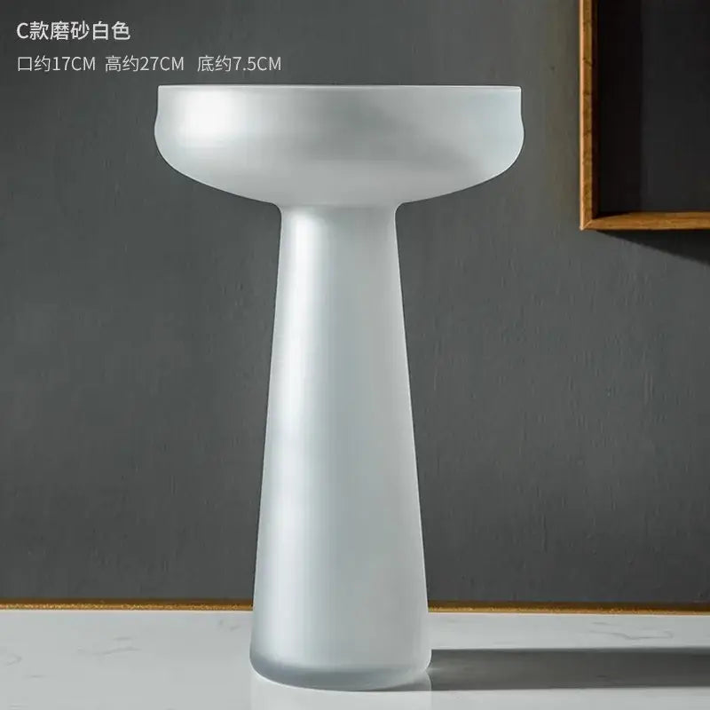 DecorBites Nordic Luxe frosted glass vase with sleek tapered design in frosted white for table decoration