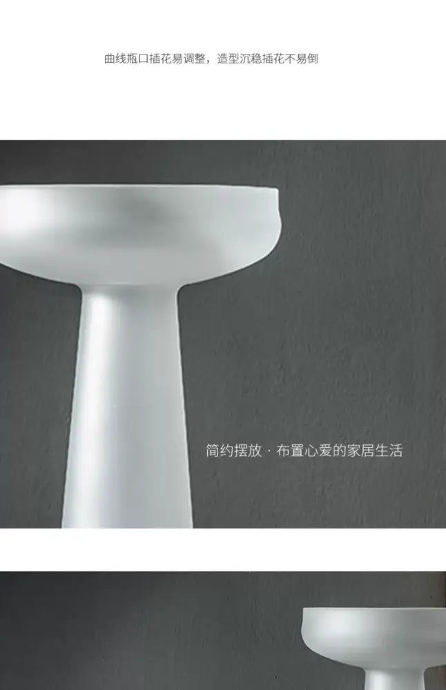 DecorBites™ Nordic Luxe frosted glass vase with sleek white ceramic finish and curved rim for table decoration