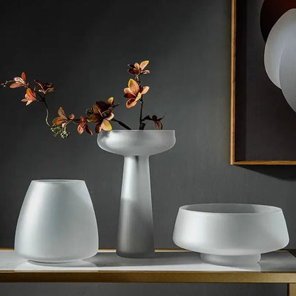 Decorbites™ nordic luxe frosted glass vase in sleek white ceramic holding orange and brown orchid blooms