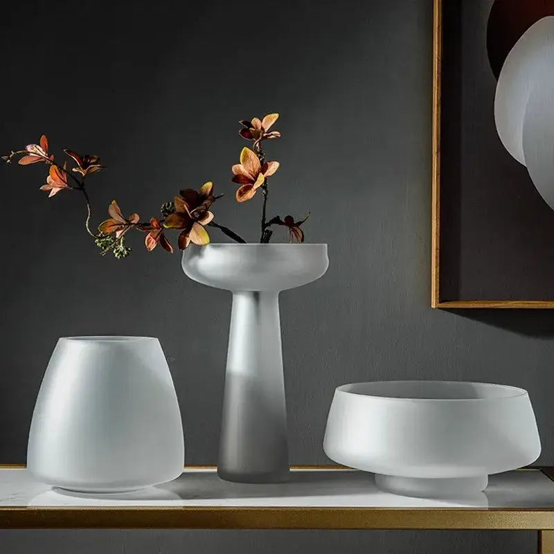Decorbites™ nordic luxe frosted glass vase in sleek white ceramic holding orange and brown orchid blooms