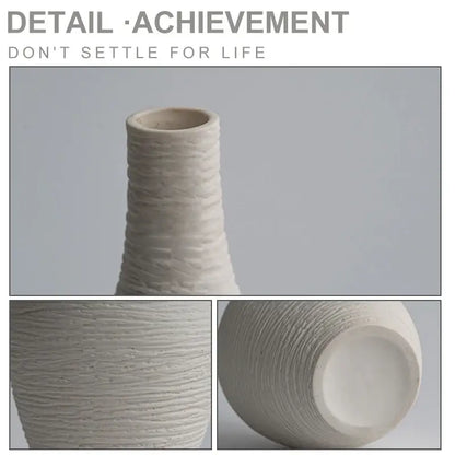 DecorBites™ nordic luxury ceramic vase off-white ribbed textured minimalist tapered form for home décor