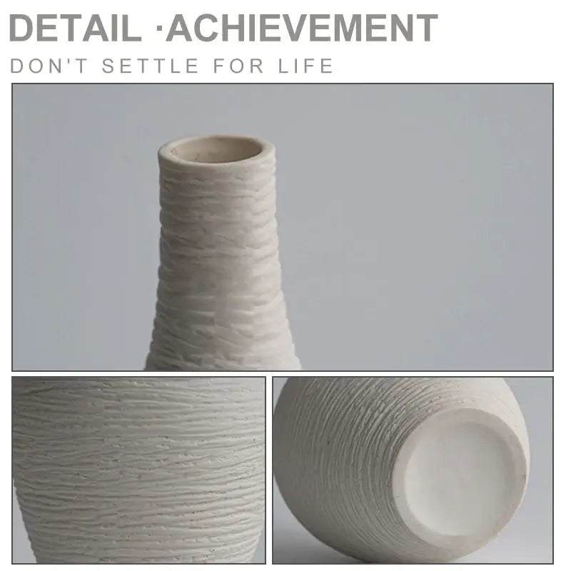 DecorBites™ nordic luxury ceramic vase off-white ribbed textured minimalist tapered form for home décor