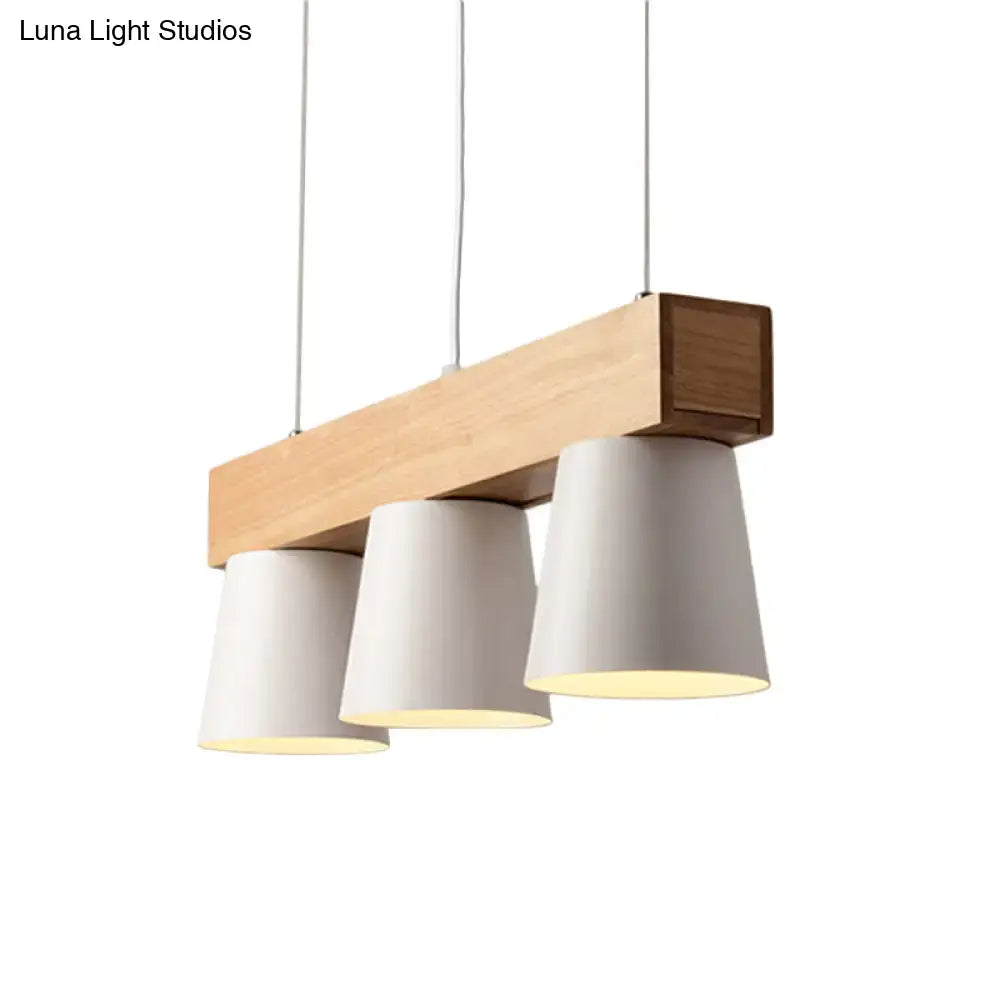 Modern decorbites™ nordic metal pendant light with white conical shades and natural wood beam for 220v-240v use
