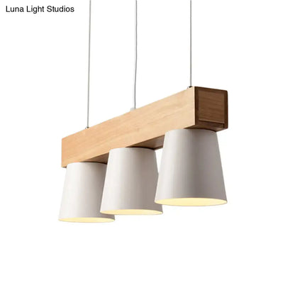 Modern decorbites™ nordic metal pendant light with white conical shades and natural wood beam for 220v-240v use