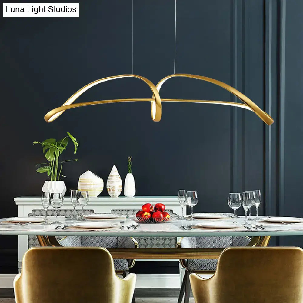 Gold plated twist DecorBites Nordic metal LED suspension lamp with sleek curved design for restaurant island lighting