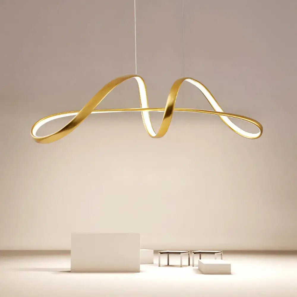 Decorbites™ nordic metal led suspension lamp in gold plated twist design with sleek wave shape for modern lighting