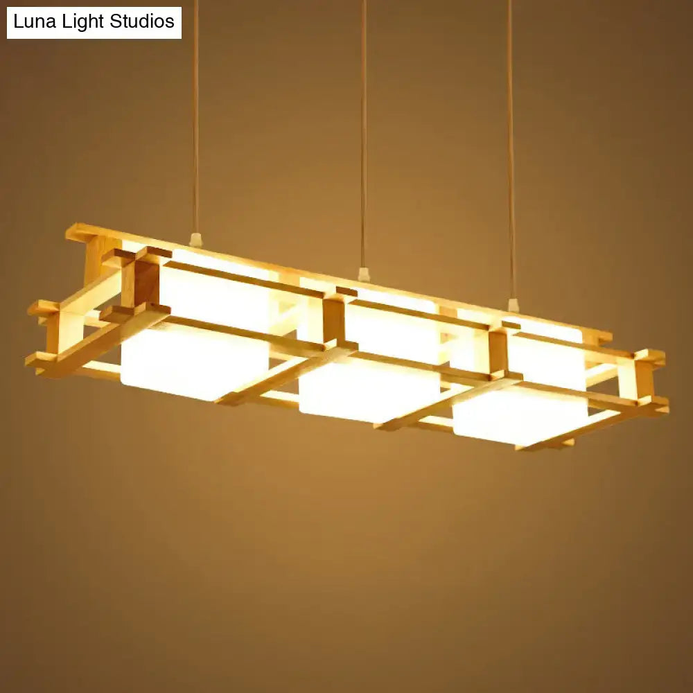 Decorbites™ nordic beige suspension lamp with warm-toned milk glass shade and minimalist wooden cage rectangular design