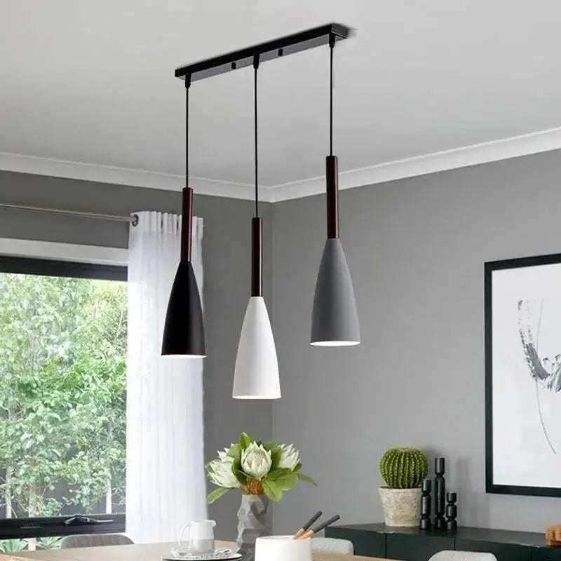 DecorBites™ nordic minimalist pendant light with black, white, and gray conical shades for kitchen island lighting