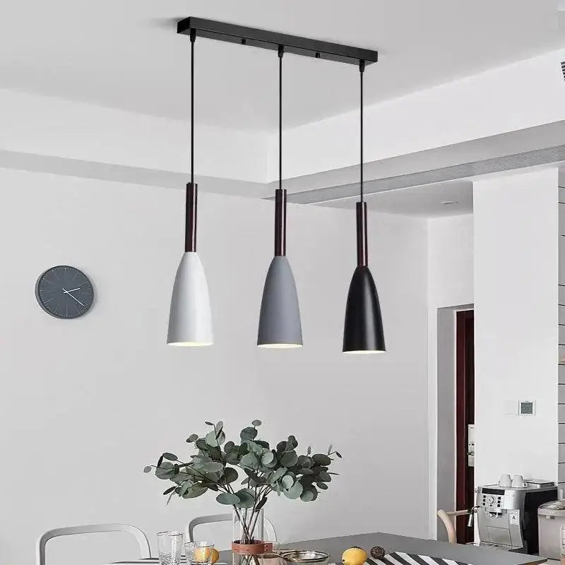 Modern DecorBites™ nordic minimalist pendant light with black metal frame and white gray matte black shades for kitchen island