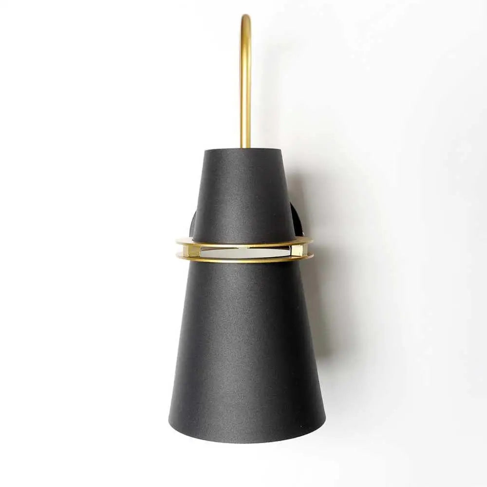 DecorBites™ Nordic minimalist wall lamp with black matte conical shade and slender gold-toned metal arm and ring