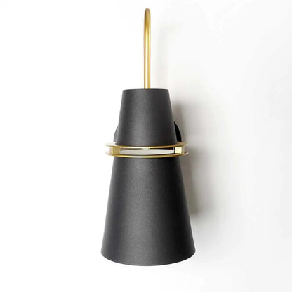DecorBites™ Nordic minimalist wall lamp with black matte conical shade and slender gold-toned metal arm and ring