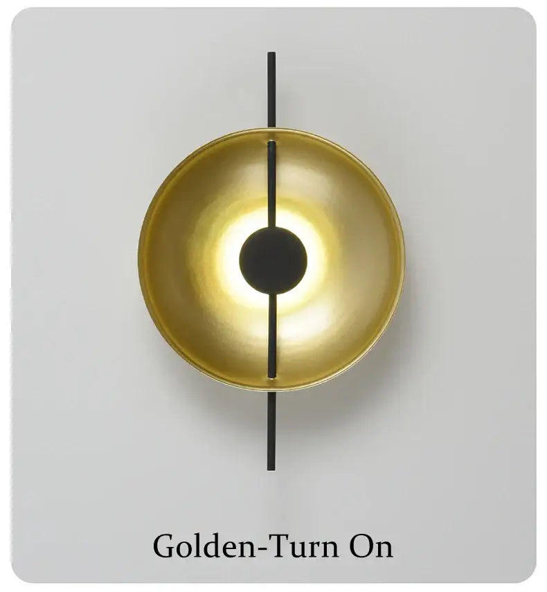 Decorbites™ nordic modern wall sconce in golden brass with sleek circular design and black central accent modern wall sconce