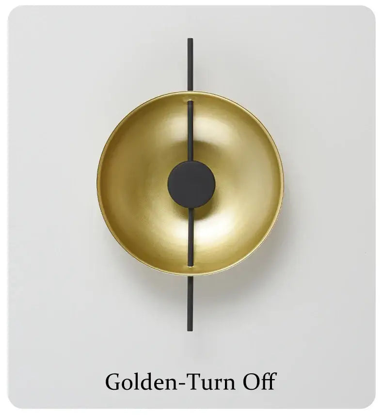 DecorBites™ nordic modern wall sconce in golden brass with a sleek black rod and circular accent for modern wall lighting