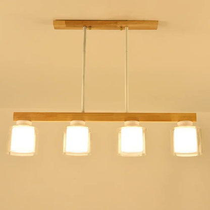 Decorbites™ nordic modern wood island pendant with natural wood frame and frosted glass shades hanging lamp
