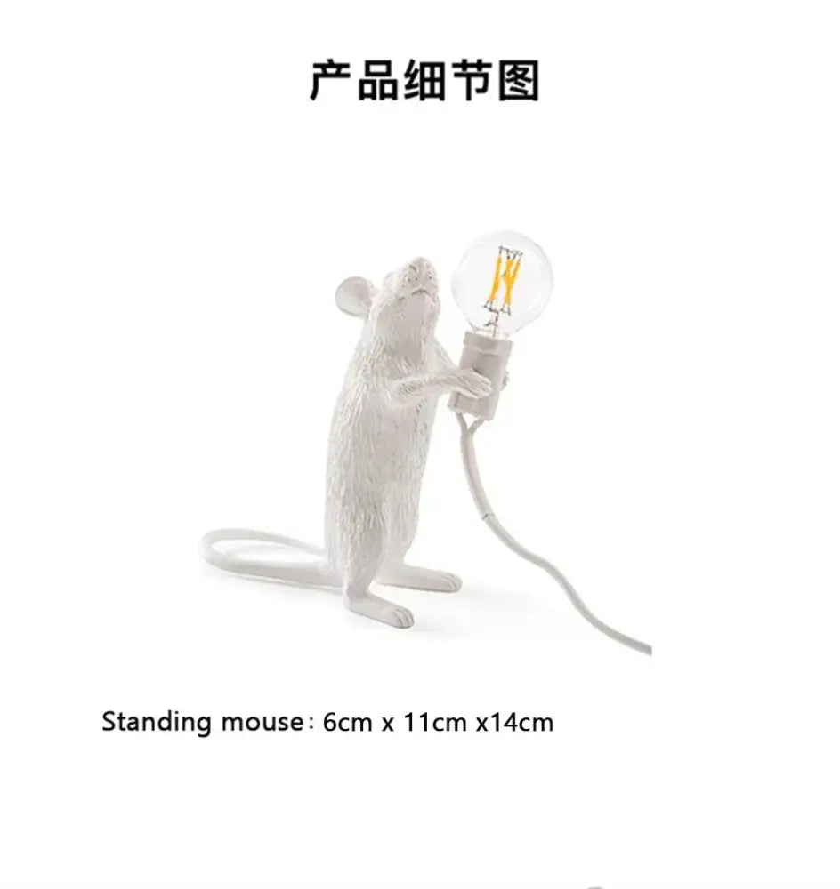 White DecorBites™ nordic mouse led table lamp with textured surface holding exposed filament bulb for ambient lighting