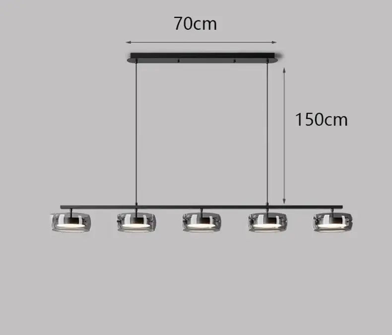 Decorbites™ nordic pendant lamp with modern black bar and five cylindrical glass shades for cold white or warm white lighting