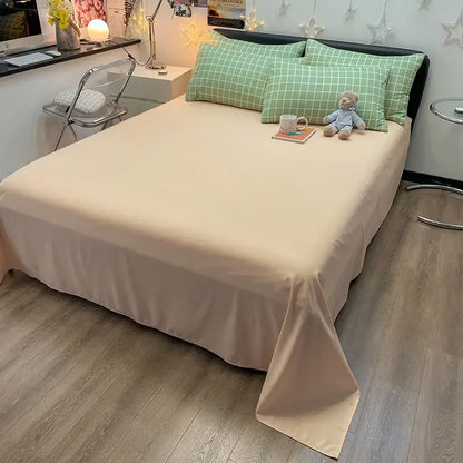 Beige satin cotton bedding set with smooth drape and tucked edges from DecorBites™ nordic plaid collection queen king