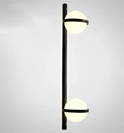 Black metal DecorBites™ Nordic planter light sconce with two spherical frosted glass shades for wall mounting