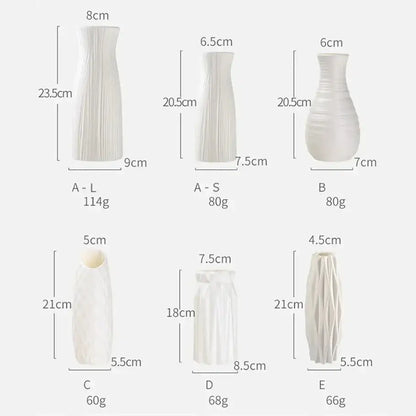 Decorbites™ nordic plastic vase set featuring white ribbed textured vases in varying sizes for modern home decor