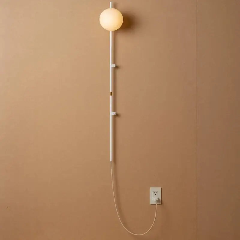 Decorbites™ nordic white spherical globe wall lamp sconce with minimalist pole design plugged into outlet