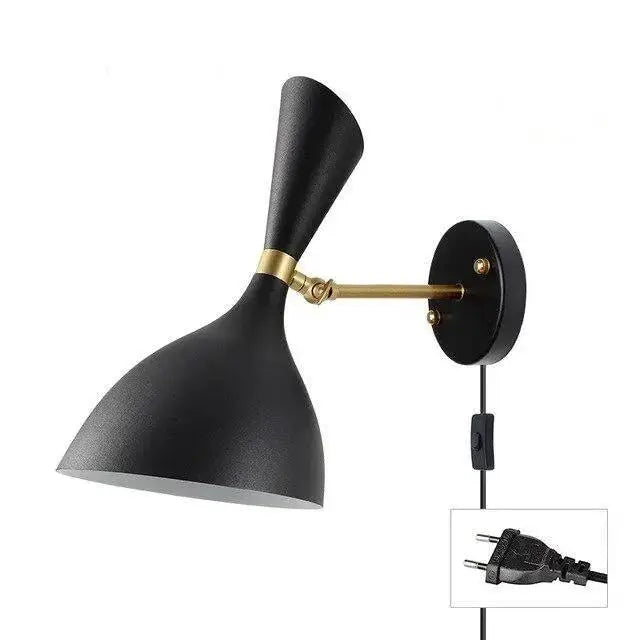 Decorbites™ nordic plug-in wall sconce with black matte finish brass articulated arm compact size makes easy installation