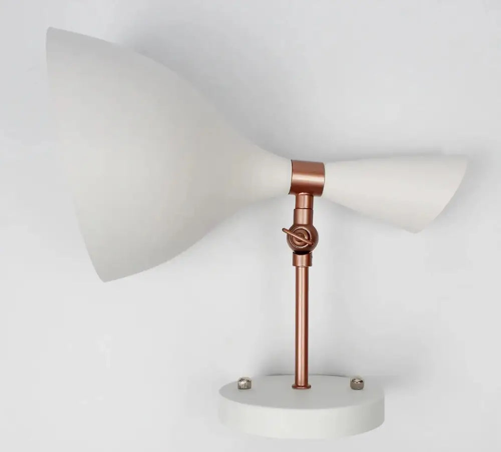 Decorbites™ nordic plug-in wall sconce with matte white dual-cone shade and copper base offers easy installation and compact size makes ideal for small spaces