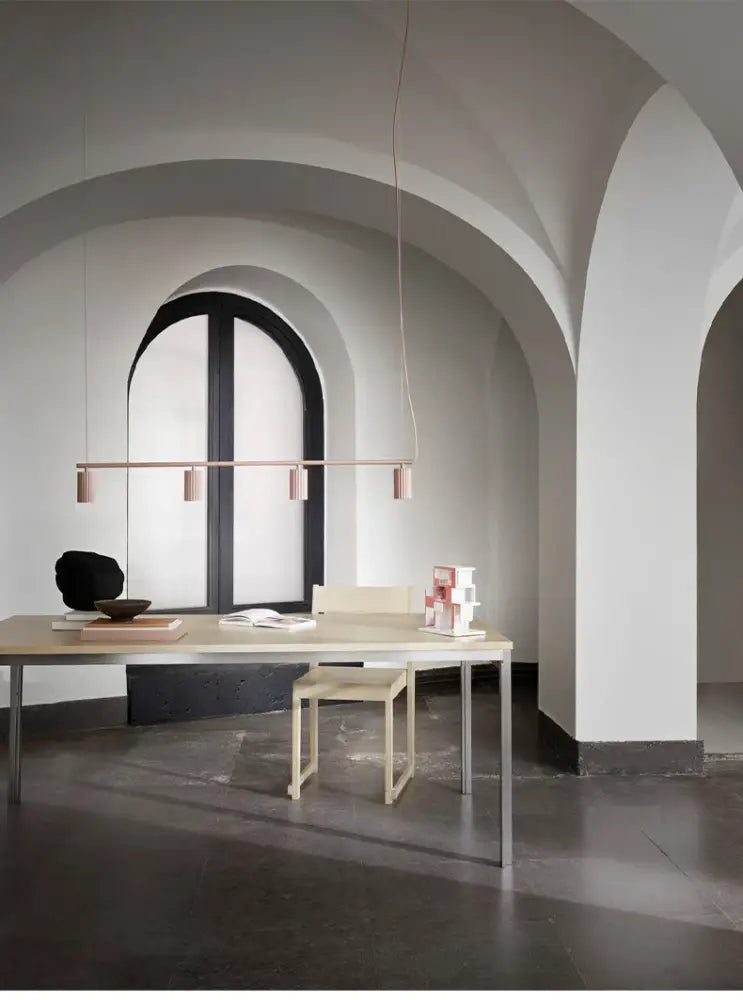 Decorbites™ nordic rotatable donna circle chandelier copper pendant light with cylindrical shades above dining table