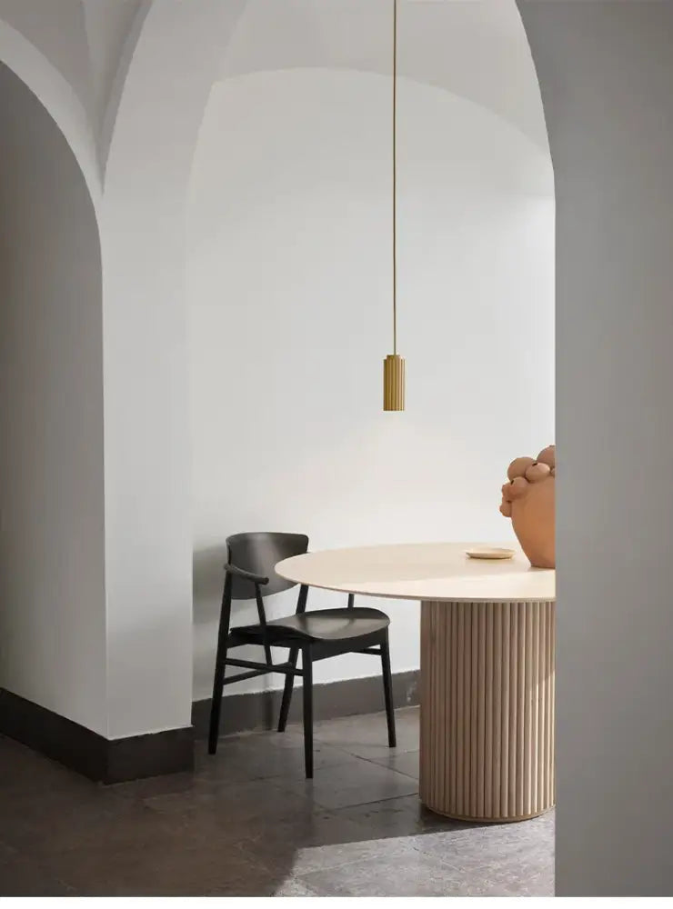 DecorBites™ nordic rotatable donna circle chandelier with a gold-toned cylindrical metal shade for dining and kitchen