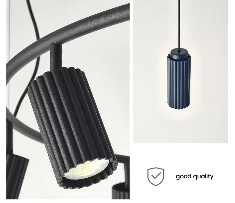 DecorBites™ nordic rotatable donna circle chandelier in black with fluted texture for dining and kitchen lighting