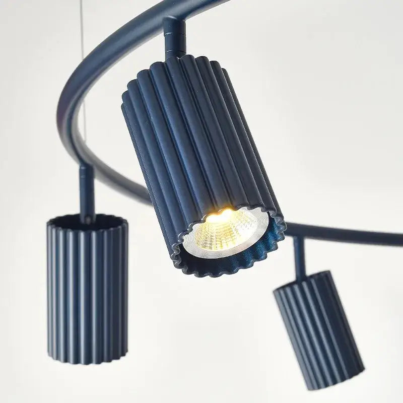 Dark blue ribbed decorbites nordic rotatable donna circle chandelier with warm glowing led bulb for dining and kitchen