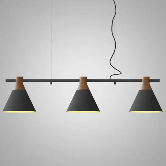 Decorbites™ nordic style pendant light with adjustable chain cord length black and wood three conical metal shades