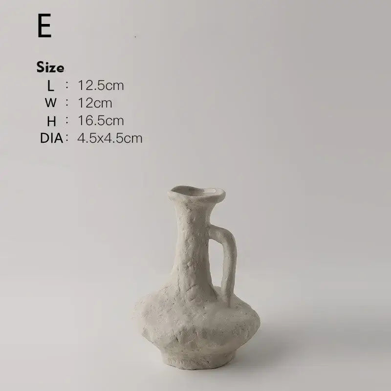 Decorbites™ nordic style ceramic flower pot in white with textured off-white pitcher design and curved handle