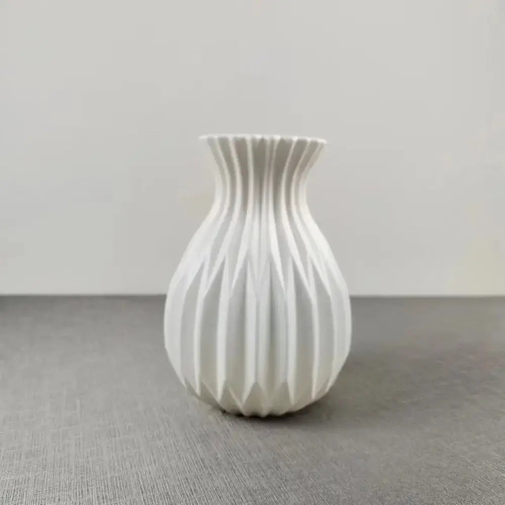 DecorBites™ nordic style ceramic flower vase in sleek white with a fluted geometric design for elegant décor