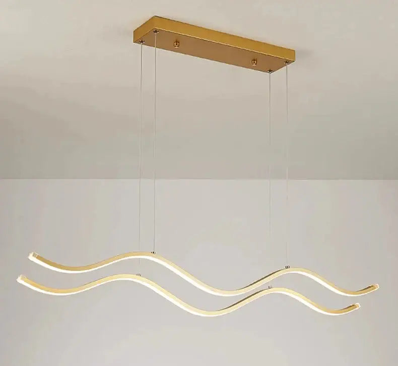 Gold-toned decorbites nordic style dining room pendant light with two wave-shaped led strips and rectangular mount