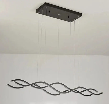 Modern black wave-shaped led chandelier with metallic finish for nordic style dining room by decorbites