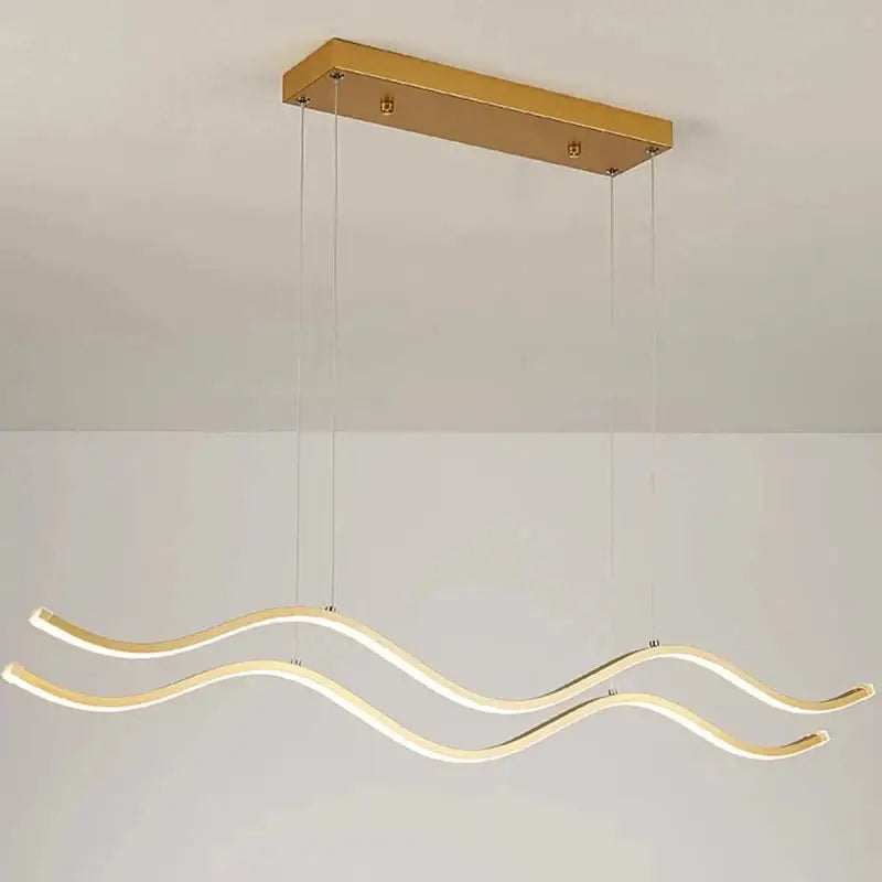 Decorbites™ nordic style dining room chandelier with gold-finished rectangular pendant and warm wave-shaped led arms