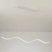 Modern white led pendant light with sleek wavy design and minimalist rectangular mount for nordic style dining room
