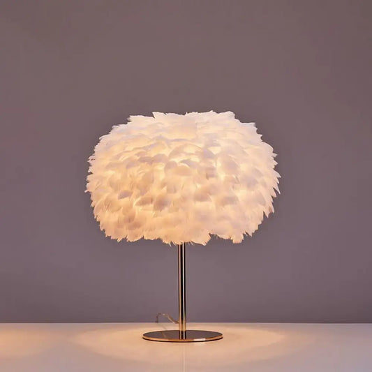 Decorbites™ nordic style feather table lamp with soft white feathers and gold-toned stand perfect light 110v-120v 220v-240v