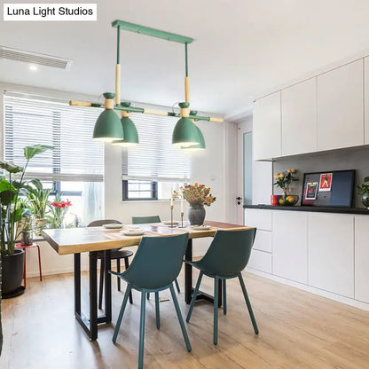 Modern green decorbites nordic style island linear pendant with 4 metal lights and wood detail for dining areas 220v-240v 110v-120v