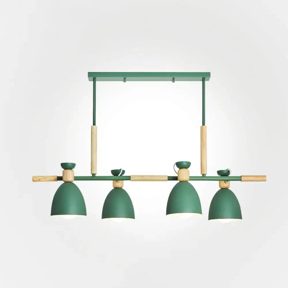Decorbites™ nordic style island pendant with four green metal and wood dome shades suitable for 220v-240v 110v-120v lights island linear use