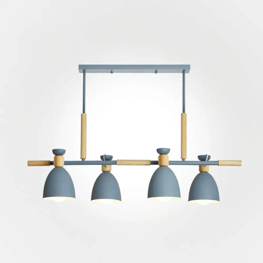 DecorBites™ nordic style island pendant with four gray metal dome lights and wood detail for 220v-240v 110v-120v use