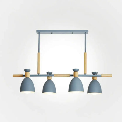 DecorBites™ nordic style island pendant with four gray metal dome lights and wood detail for 220v-240v 110v-120v use