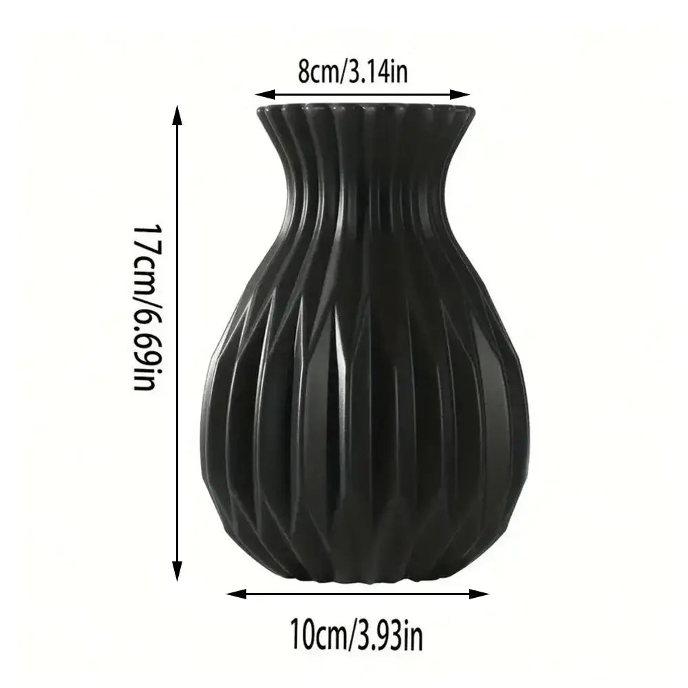 Black ceramic flower vase with vertical ribbed texture and flared rim for home decor by DecorBites™ Nordic style plastic flower vase